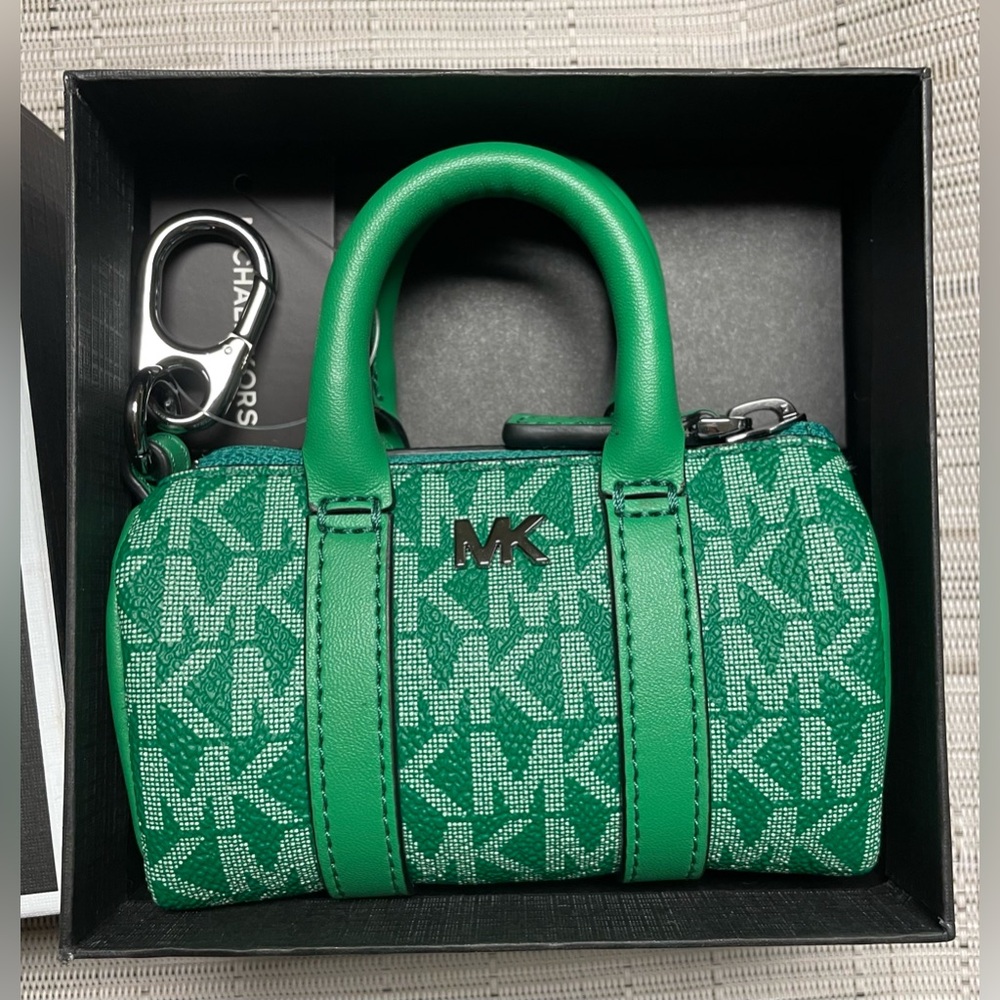 Michael Kors | Nano Green Duffle Key Fob | Monogram Canvas & Leather | NIB - Picture 2 of 14